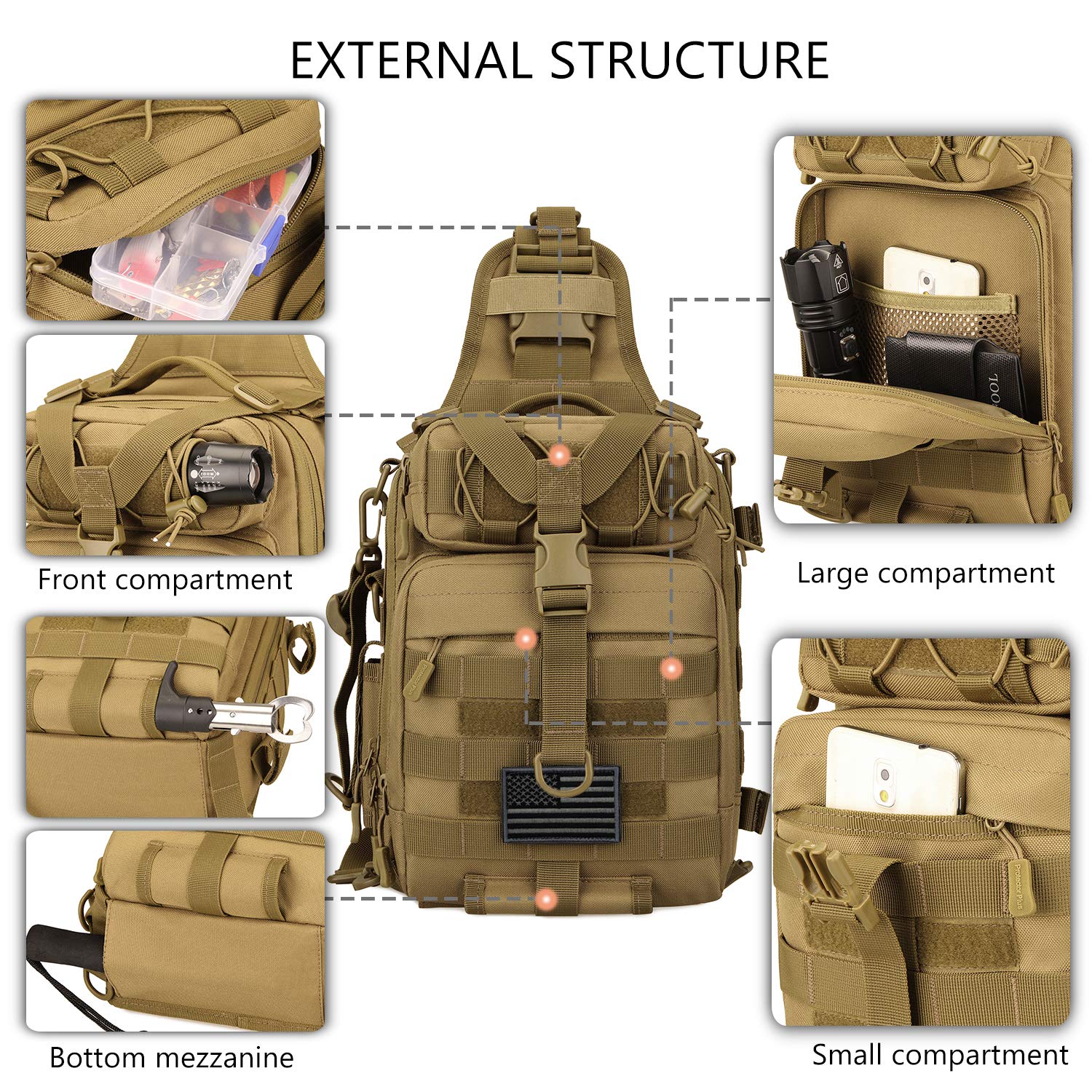 Tactical Sling Military MOLLE Crossbody Pack Brust-Schulter-Rucksack #B031